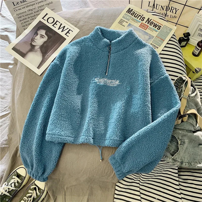 2023 Autumn Solid Letter Half Turtleneck Sweater