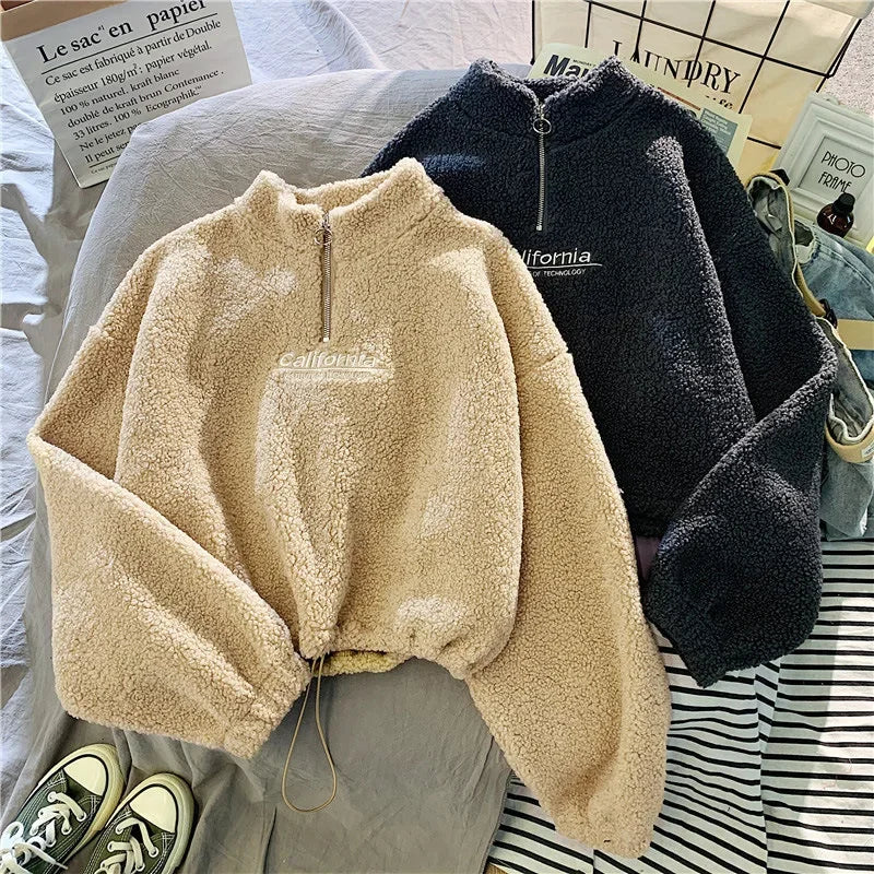 2023 Autumn Solid Letter Half Turtleneck Sweater
