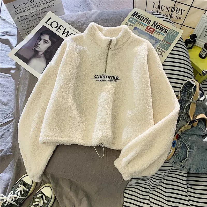 2023 Autumn Solid Letter Half Turtleneck Sweater